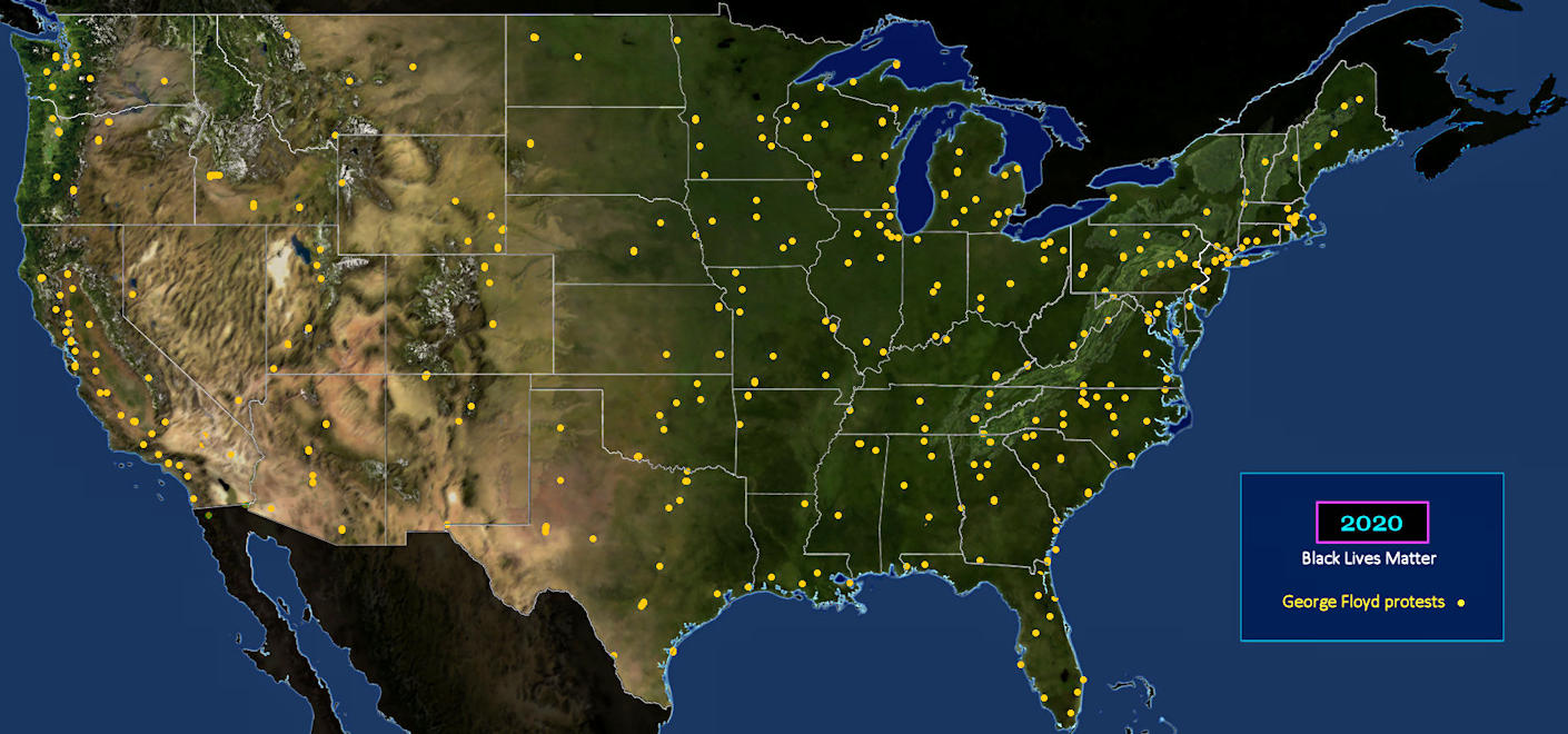 #BlackLivesMatter protest sites, 2020 map